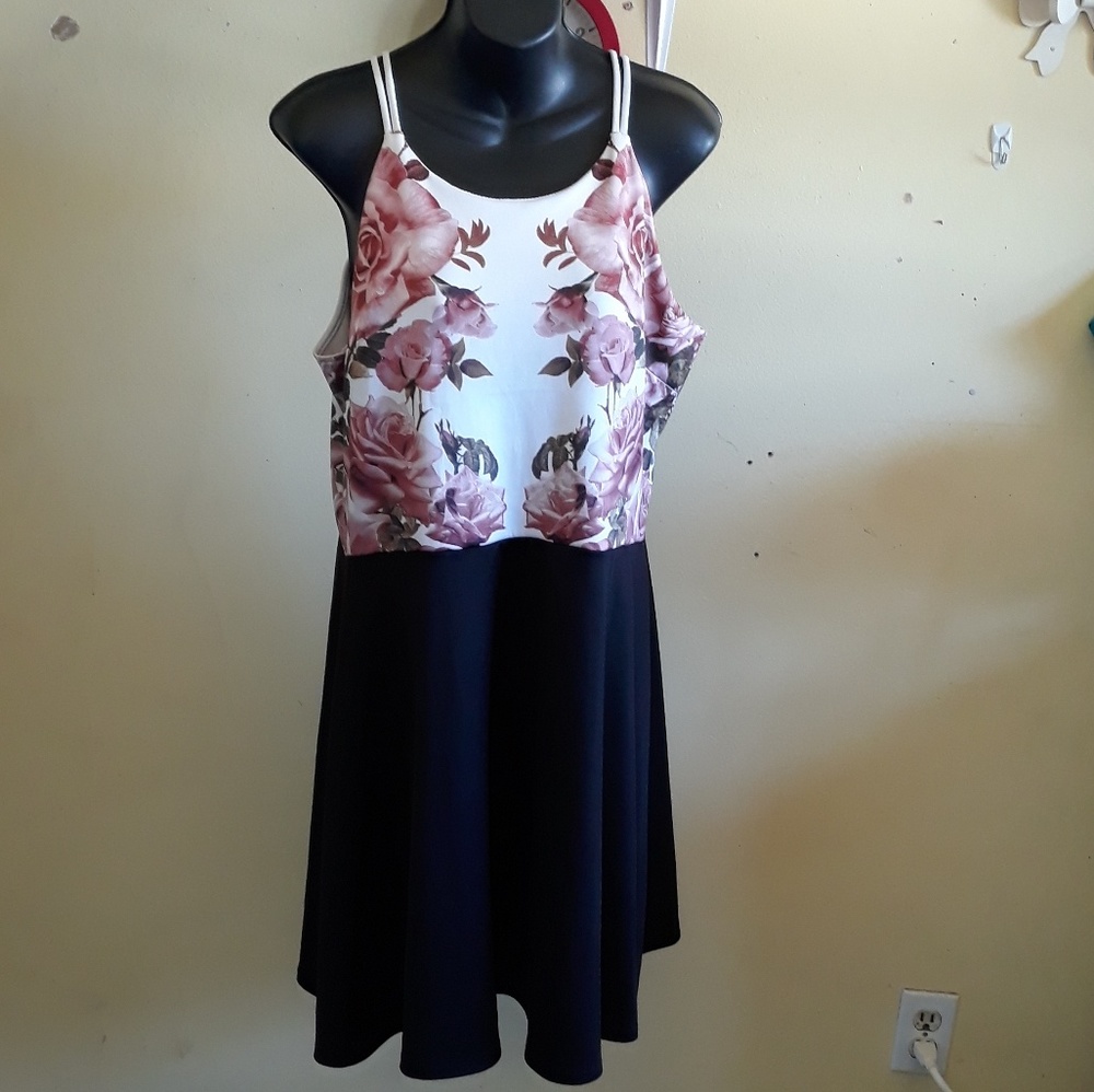 Plus size skater skirt floral dress 3x pink black